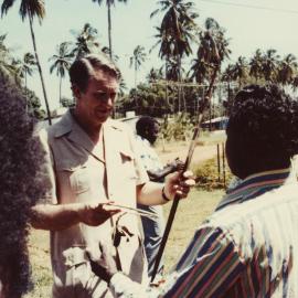 Malcolm Fraser receiving gifts from local Aboriginal Australian People in the Northern Territory.