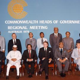 Malcolm Fraser with other delegates at the first Commonwealth Heads of Government Regional Meeting in Sydney.