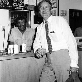 Malcolm Fraser at an outback pub in Gagudju in Cooinda during an official visit to the Northern Territory.
