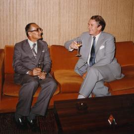 Malaysian Prime Minister Tun Hussein Onn with Malcolm Fraser during the Commonwealth Heads of Government Regional Meeting in Sydney.