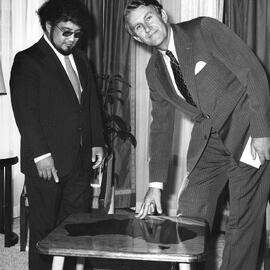 Nauru President Bernard Dowiyogo visiting Prime Minister Malcolm Fraser during the Commonwealth Heads of Government Regional Meeting in Sydney.