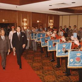 Governor General Zelman Cowen and Malcolm Fraser at the opening of the Commonwealth Heads of Government Regional Meeting in Sydney.