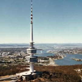 A view of Canberra, Lake Burley Griffin and surrounding countryside in the Australian Capital Territory.