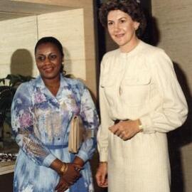 Tamie Fraser with one of the wives of a leader participating at the Commonwealth Heads of Government Meeting in Melbourne.