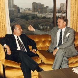 Malcolm Fraser with the President of Cyprus Mr Spyros Kyprianou at the Commonwealth Heads of Government Meeting in Melbourne.