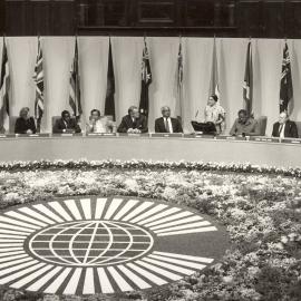 The Prime Minister of India Mrs Indira Gandhi addressing the Commonwealth Heads of Government Meeting in the Melbourne Town Hall.