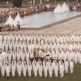 Queen Elizabeth II in Canberra inspecting lines of Royal Australian Navy personal during her 1977 official visit to Australia.
