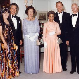 Queen Elizabeth II, the Lieutenant-Governor of South Australia, the Premier of South Australia and others during the 1977 Australian Royal Visit.