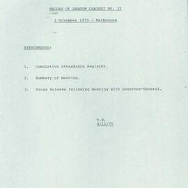 Record of Shadow Cabinet No. 31