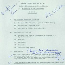Shadow Cabinet meeting No. 32 Agenda