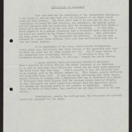 Difficulties of parliament, foreign policy, eviction averted, RAAF bomber, forced retirement, television extension