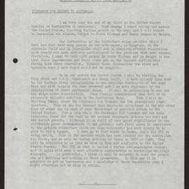 Report from Washington, itinerary for return to Australia