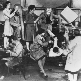 A group of students at the National Gallery of Victoria Art School with animal costumes.