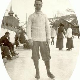 John Neville Fraser ice skating while holidaying in Adelboden, Switzerland.