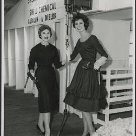 Photographs of sheep shearing championship and Blowfly chemical display at Royal Melbourne Show 1956 [3 of many]