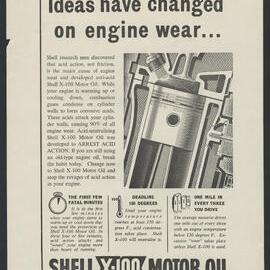 Collection of Shell Advertisements for  Shell X-100 motor oil [5 of many]
