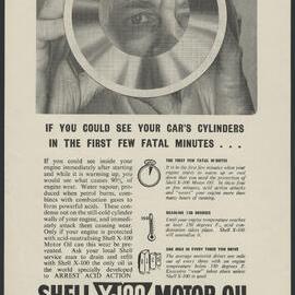 Collection of Shell Advertisements for  Shell X-100 motor oil [6 of many]