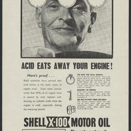 Collection of Shell Advertisements for  Shell X-100 motor oil [12 of many]