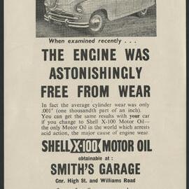 Collection of Shell Advertisements for  Shell X-100 motor oil [19 of many]