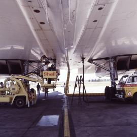 Shell tanker and pump equipment under an Aerospatiale-BAC Concorde aircraft