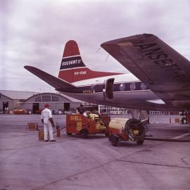 A Vickers Viscount II aircraft during refuelling