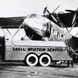 A Shell Aviation Service tanker refuelling a British built Handley Page H