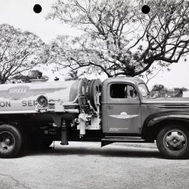 A Shell Aviation Service Ford pump tanker at an unknown location in Brisbane