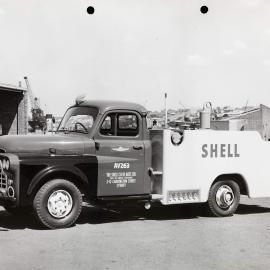 A small Dodge Shell Aviation Service pump vehicle at an unknown location in Sydney