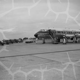 An Ansett-ANA British built Vickers Viscount 11 carrying Australian registration VH-RMI, on the apron of an unidentified Australian airport