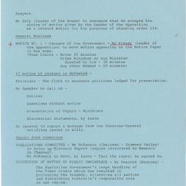 Documents relating to Censure Motion 11 November 1975
