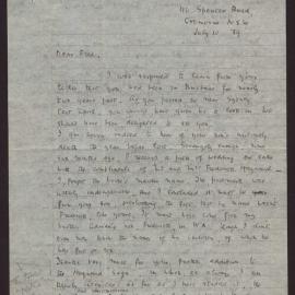Letter C W Andree Hayward to Fred