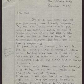 Letter C W Andree Hayward to Fred