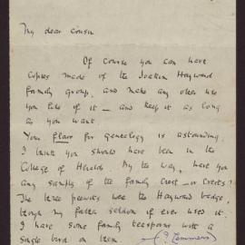 Letter C W Andree Hayward to Cousin