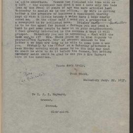 Transcript of letter Thos Chubb, London to I J T Hayward, Stroud