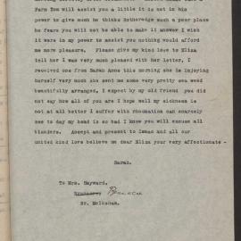 Transcript of letter Sarah (Beaven) to Mrs I J T Hayward
