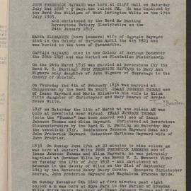 Transcript of extracts from Bible in possession of Hayward. The following were furnished to F G H by Theresa Hayward, Adelaide