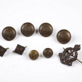 World War I military uniform buttons and insignia worn by Dr Vera Scantlebury at Endell Street Military Hospital