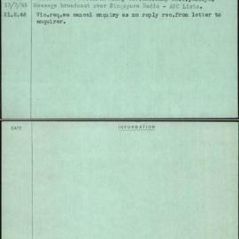 Hodges, William Carnley, Singapore