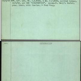 Wong, Messrs Charles Richard Fred, [No Service Number]