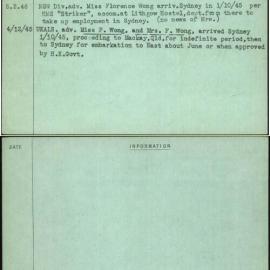 Wong, Miss Florrie & Mrs, [No Service Number]