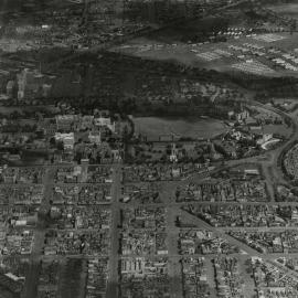 Aerial view of University looking West, University of Melbourne, 11 March 1942.