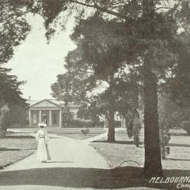 Chemical school in distance, University of Melbourne, circa 1910.