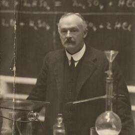 David Orme Masson in chemistry laboratory, University of Melbourne.