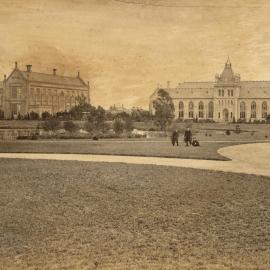 Eastern side of National Museum and Main Building on left, University of Melbourne, c1866