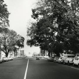 Looking south along Swanston Street from north of Elgin Street corner, circa 1971-1972.