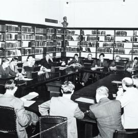 Meeting in library at Canberra University College, circa April 1948.