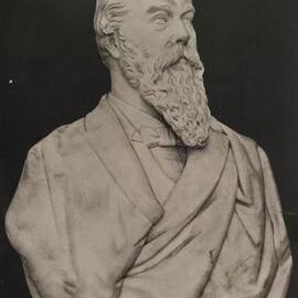 Photo of sculpture of Hugh Culling Eardley Childers, University of Melbourne, 1893.