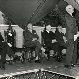 Sir George Paton at opening of Redmond Barry building, University of Melbourne, 22 November 1961.