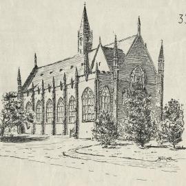 Sketch of Old Wilson Hall, University of Melbourne, circa August 1924.