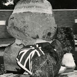 Unveiling of stone inscriptions at opening of Redmond Barry building, University of Melbourne, 22 November 1961.